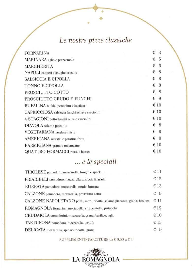 Le nostre pizze — La Romagnola