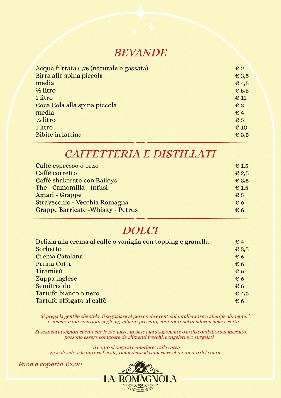 Dolci e bevande — La Romagnola